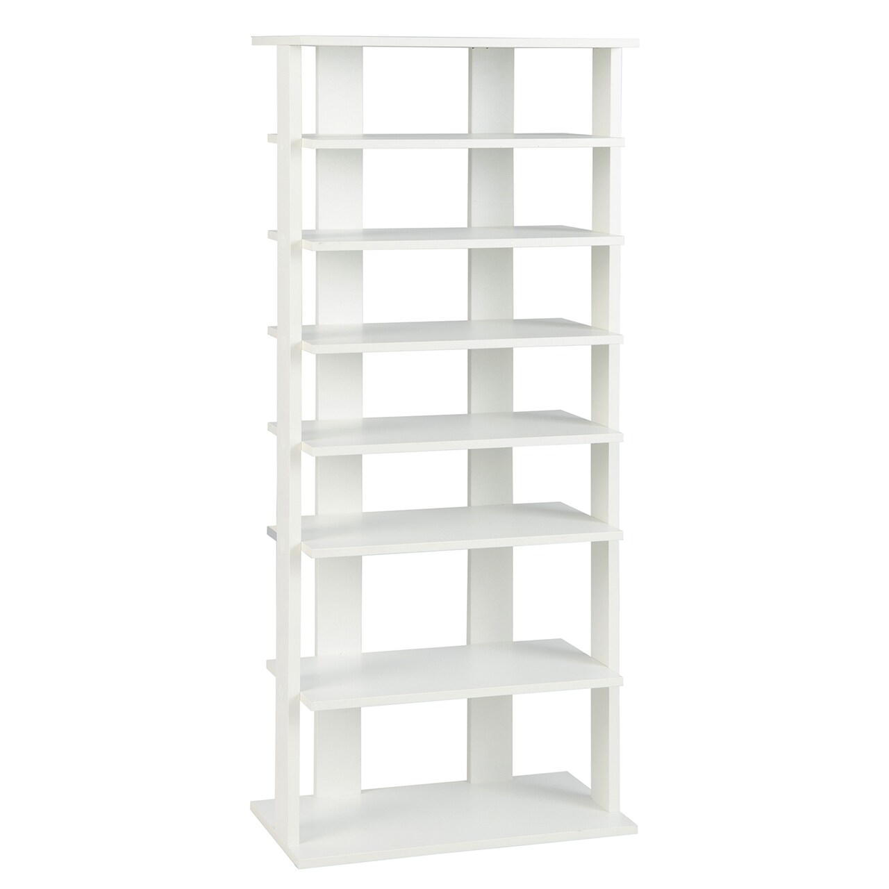 Costway Patented 7-Tier Double Rows Shoe Rack Vertical Wooden Shoe Storage Organizer Rustic White/Brown
